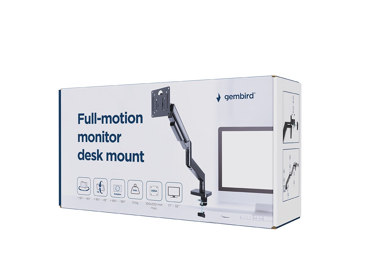 Gembird MA-DA1-04 Full-motion desk display mounting arm, 17”-32”, black Gembird MA-DA1-04 Full-motion desk display mounting arm, 17”-32”, black
