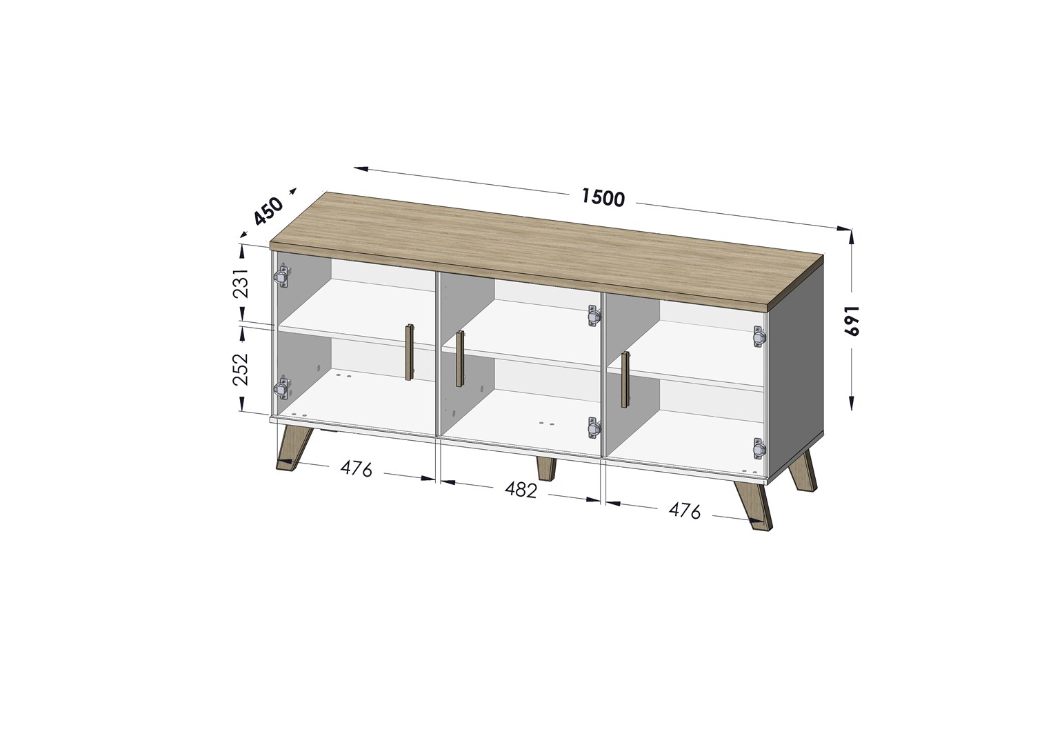 Cama sideboard LOTTA 150 3D white + sonoma oak Cama sideboard LOTTA 150 3D white + sonoma oak