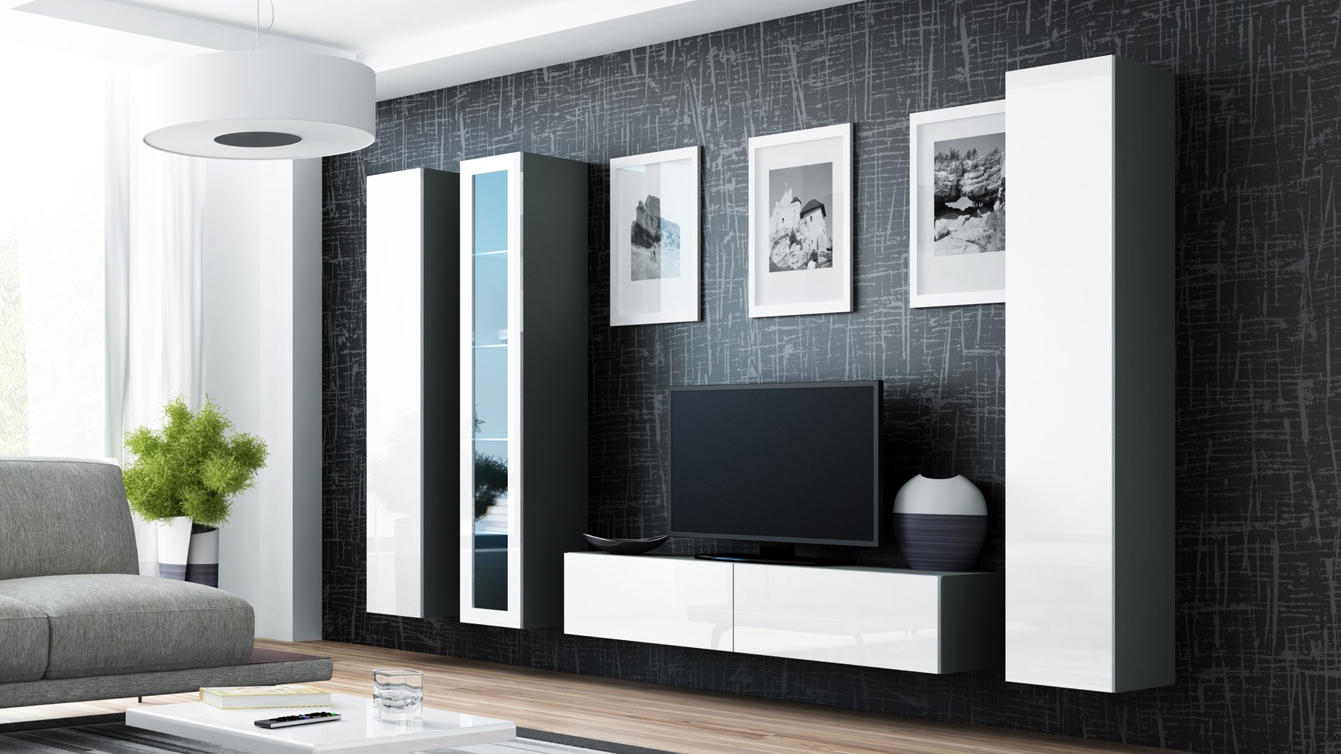Cama Living room cabinet set VIGO 15 grey/white gloss Cama Living room cabinet set VIGO 15 grey/white gloss