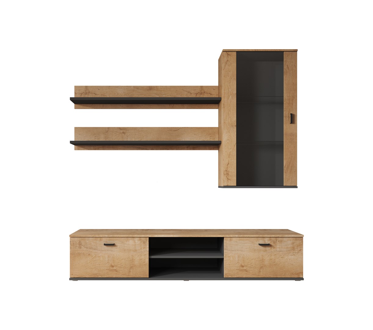 Cama SOHO 5 set (RTV180 cabinet + wall unit + shelves) oak lefkas + black Cama SOHO 5 set (RTV180 cabinet + wall unit + shelves) oak lefkas + black
