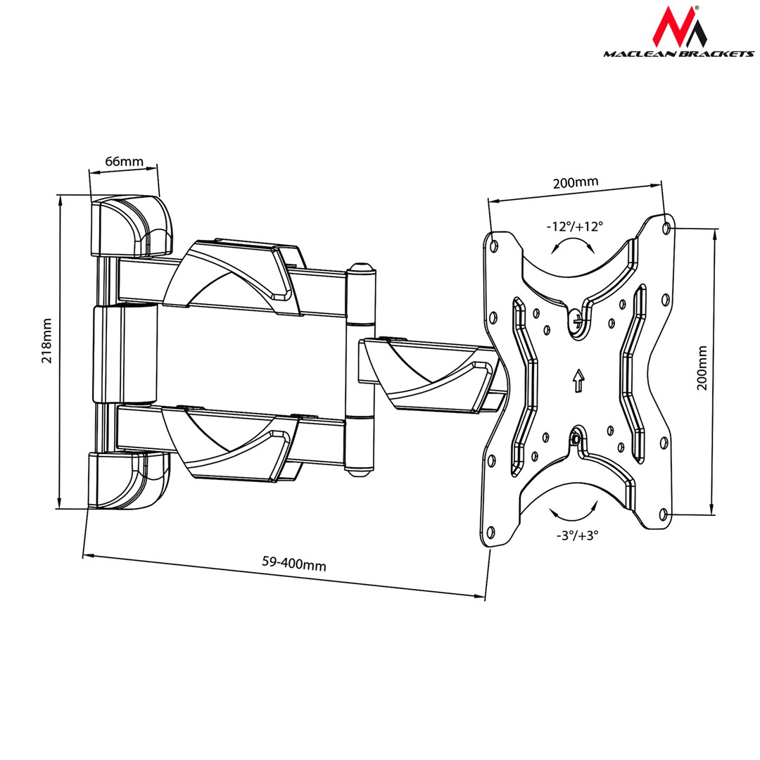 Maclean MC-742 TV mount 106.7 cm (55") Black Maclean MC-742 TV mount 106.7 cm (55") Black