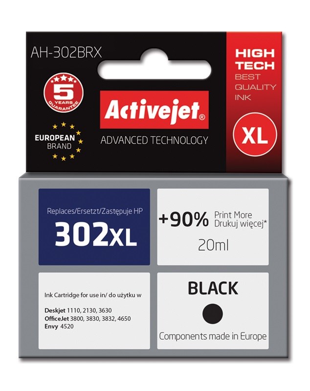 Activejet AH-302BRX ink (replacement for HP 302XL F6U68AE; Premium; 20 ml; black) Activejet AH-302BRX ink (replacement for HP 302XL F6U68AE; Premium; 20 ml; black)