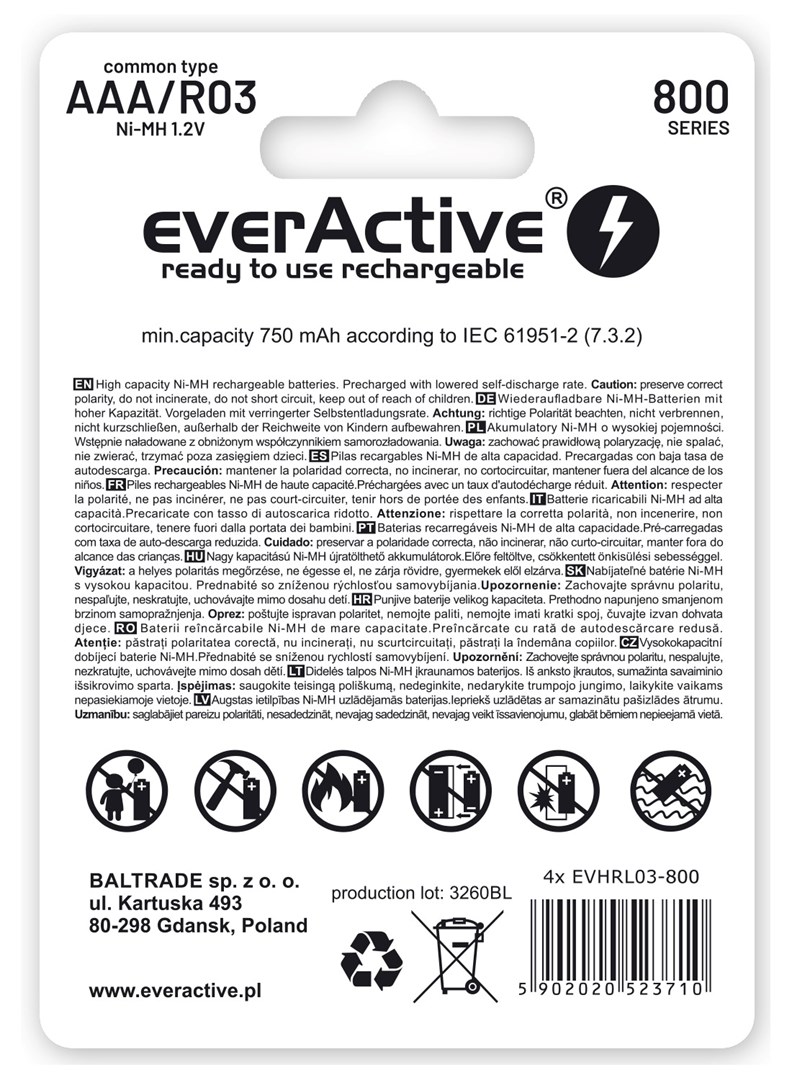Rechargeable batteries everActive Ni-MH R03 AAA 800 mAh Silver Line Rechargeable batteries everActive Ni-MH R03 AAA 800 mAh Silver Line