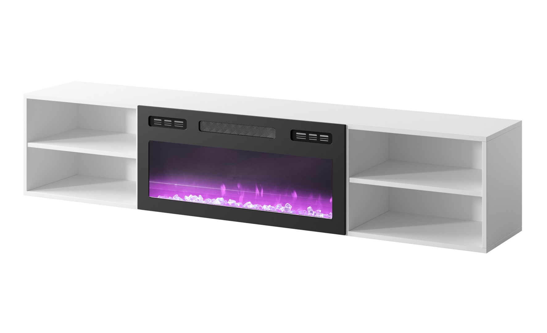 RTV cabinet POLO 180x33x39 white + fireplace black RTV cabinet POLO 180x33x39 white + fireplace black
