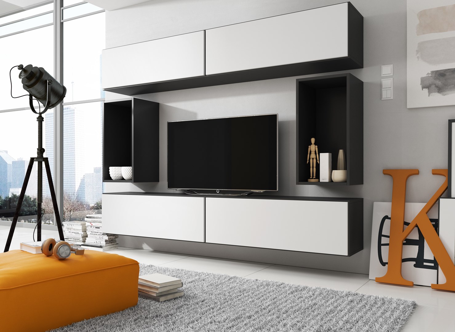 Cama living room furniture set ROCO 1 (4xRO1 + 2xRO4) black/black/white Cama living room furniture set ROCO 1 (4xRO1 + 2xRO4) black/black/white