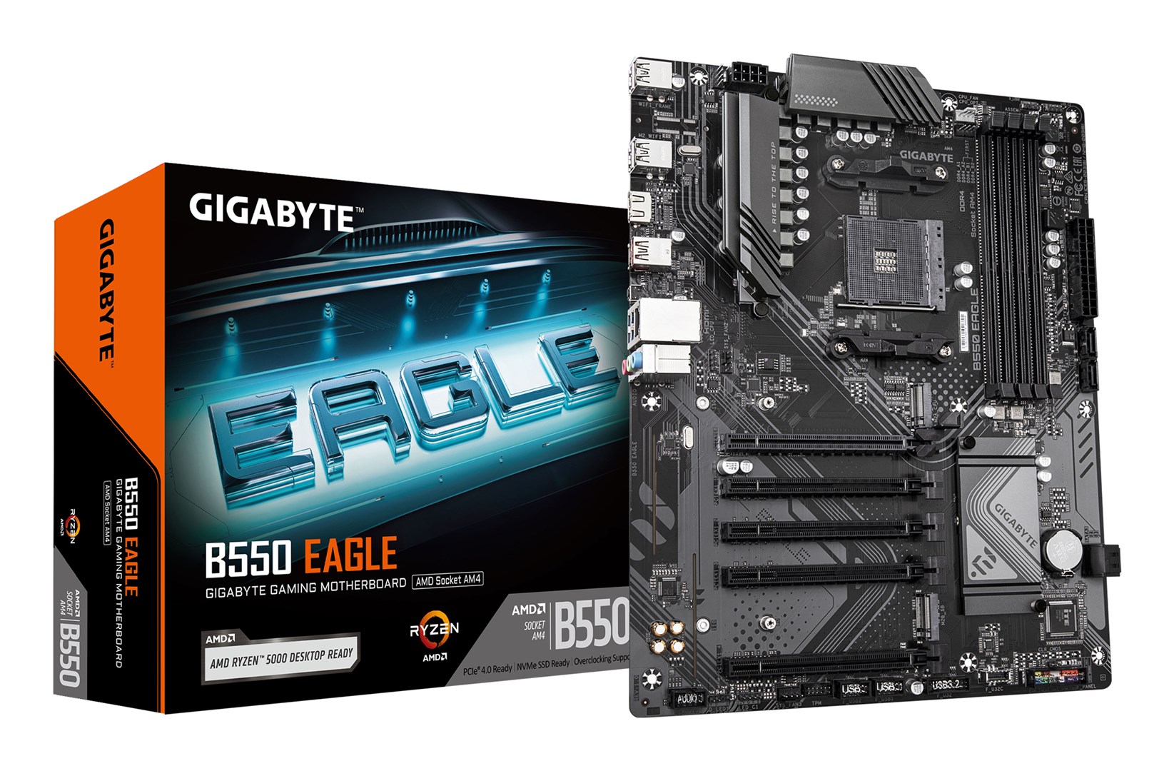 GIGABYTE B550 EAGLE Motherboard - AMD Ryzen 5000 G-Series CPUs, 10+3+1 Phases VRM, up to 3200MHz DDR4, 1xPCIe 4.0 + 1xPCIe 3.0 M.2, 1GbE LAN, USB 3.2 Gen 2 GIGABYTE B550 EAGLE Motherboard - AMD Ryzen 5000 G-Series CPUs, 10+3+1 Phases VRM, up to 3200MHz DDR4, 1xPCIe 4.0 + 1xPCIe 3.0 M.2, 1GbE LAN, USB 3.2 Gen 2