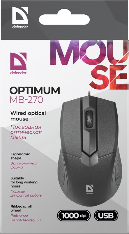Defender Optimum MB-270 mouse Office Right-hand USB Type-A Optical 1000 DPI Defender Optimum MB-270 mouse Office Right-hand USB Type-A Optical 1000 DPI