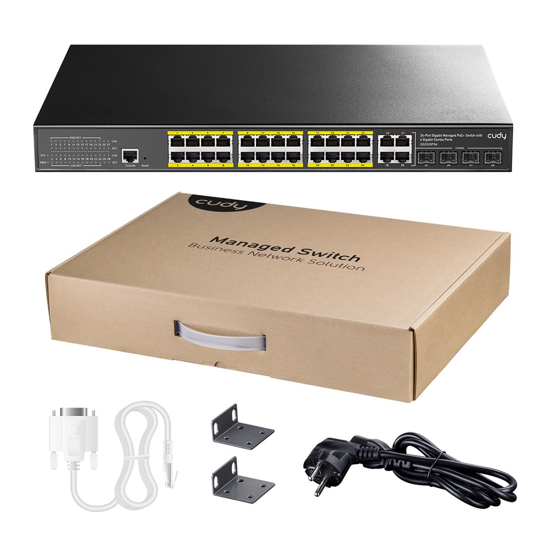Cudy GS2028PS4 Managed L2 Gigabit Ethernet (10/100/1000) Power over Ethernet (PoE) 1U Black Cudy GS2028PS4 Managed L2 Gigabit Ethernet (10/100/1000) Power over Ethernet (PoE) 1U Black
