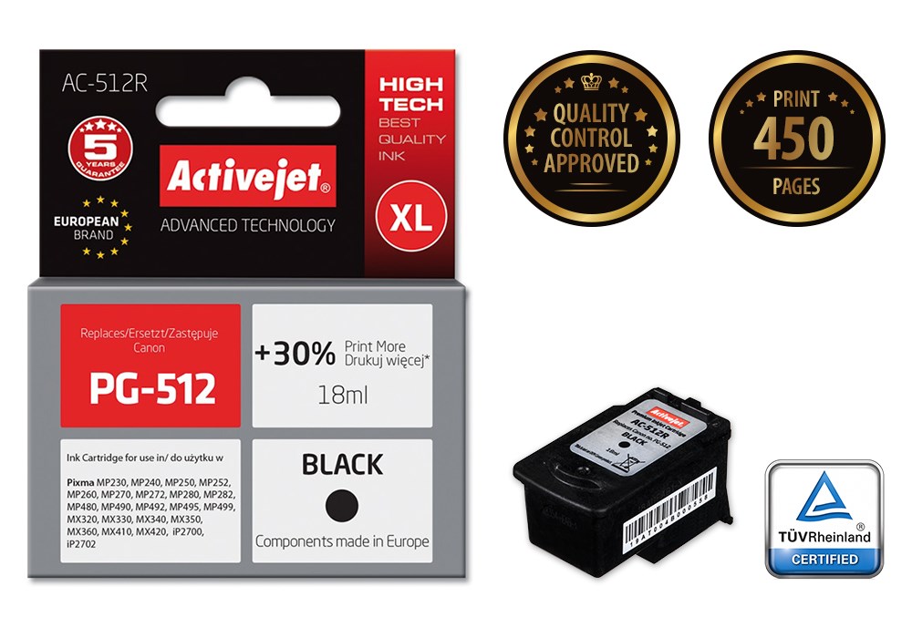Activejet AC-512R Ink (replacement for Canon PG-512; Premium; 18 ml; black) Activejet AC-512R Ink (replacement for Canon PG-512; Premium; 18 ml; black)