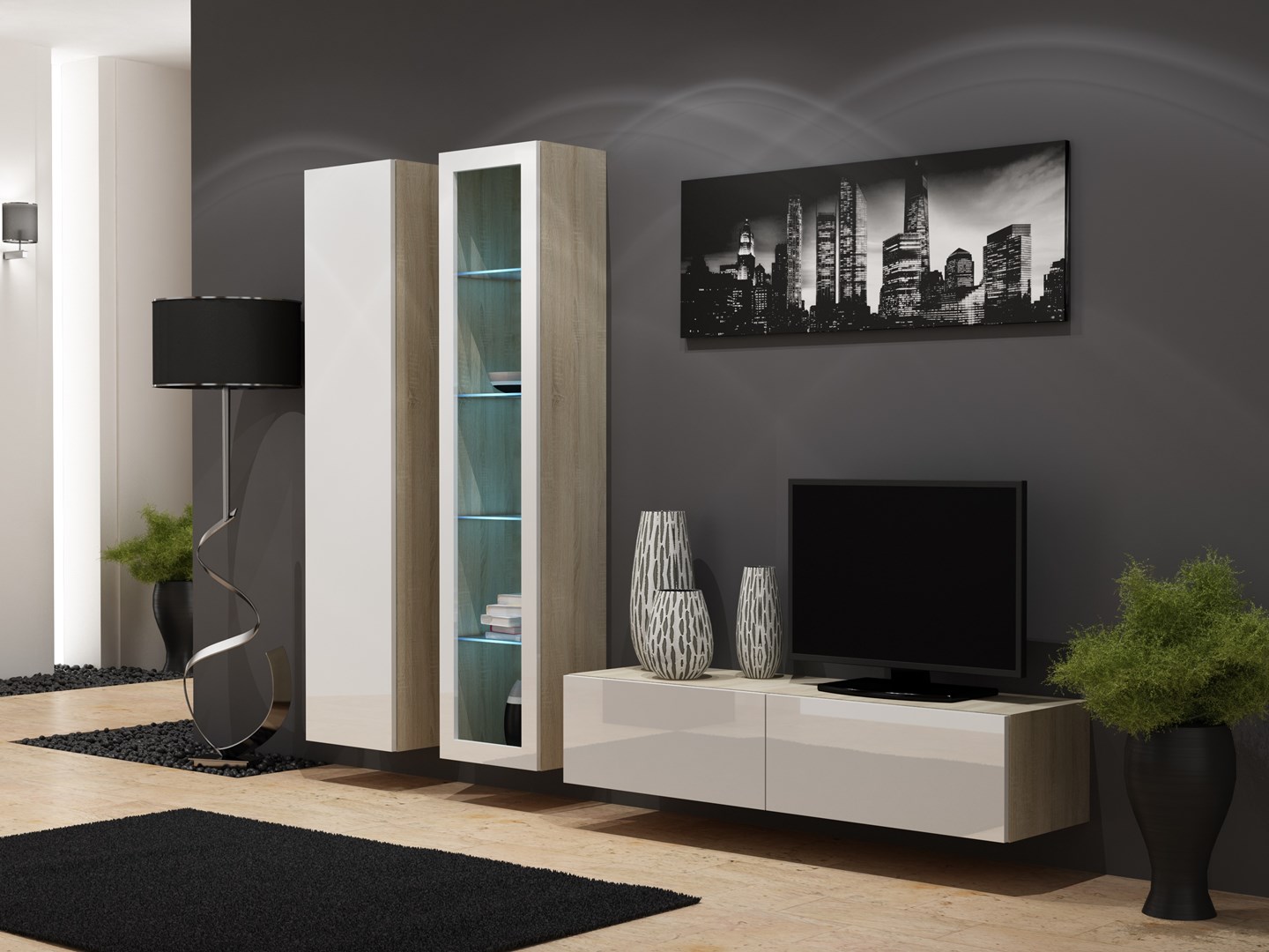 Cama TV stand VIGO 140 30/140/40 sonoma/white gloss Cama TV stand VIGO 140 30/140/40 sonoma/white gloss