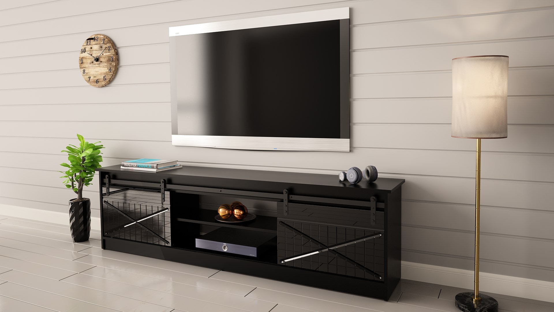 RTV GRANERO 200x56.7x35 black/black gloss cabinet RTV GRANERO 200x56.7x35 black/black gloss cabinet