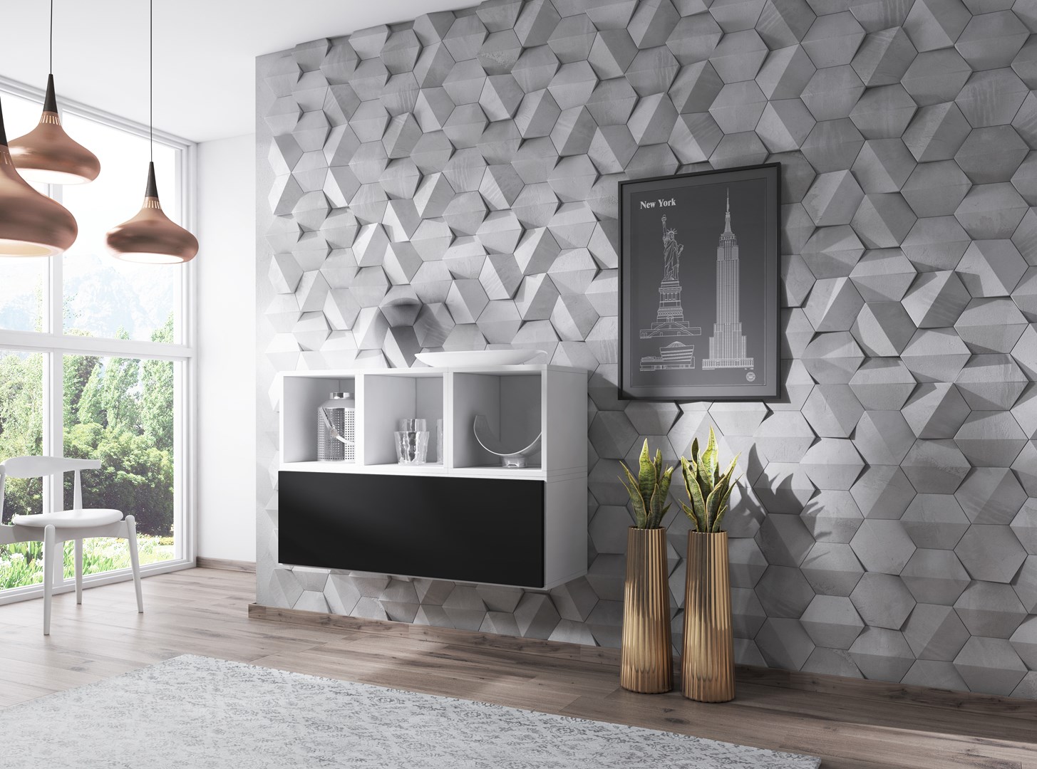 Cama living room furniture set ROCO 12 (RO1 + 3xRO6) white/white/black Cama living room furniture set ROCO 12 (RO1 + 3xRO6) white/white/black