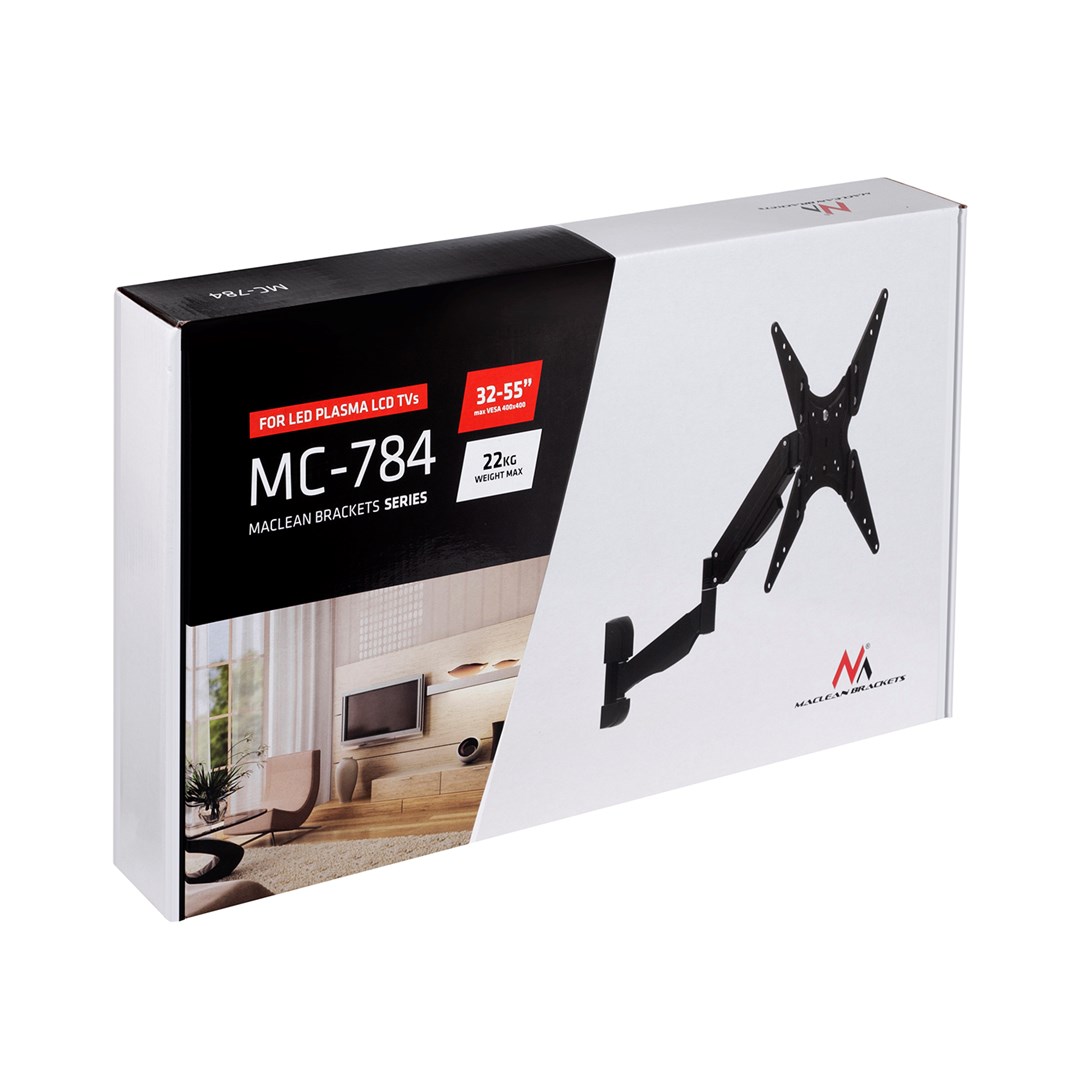 TV or monitor holder black Maclean MC-784 gas spring 32 "-55" 22kg 2 arms TV or monitor holder black Maclean MC-784 gas spring 32 "-55" 22kg 2 arms