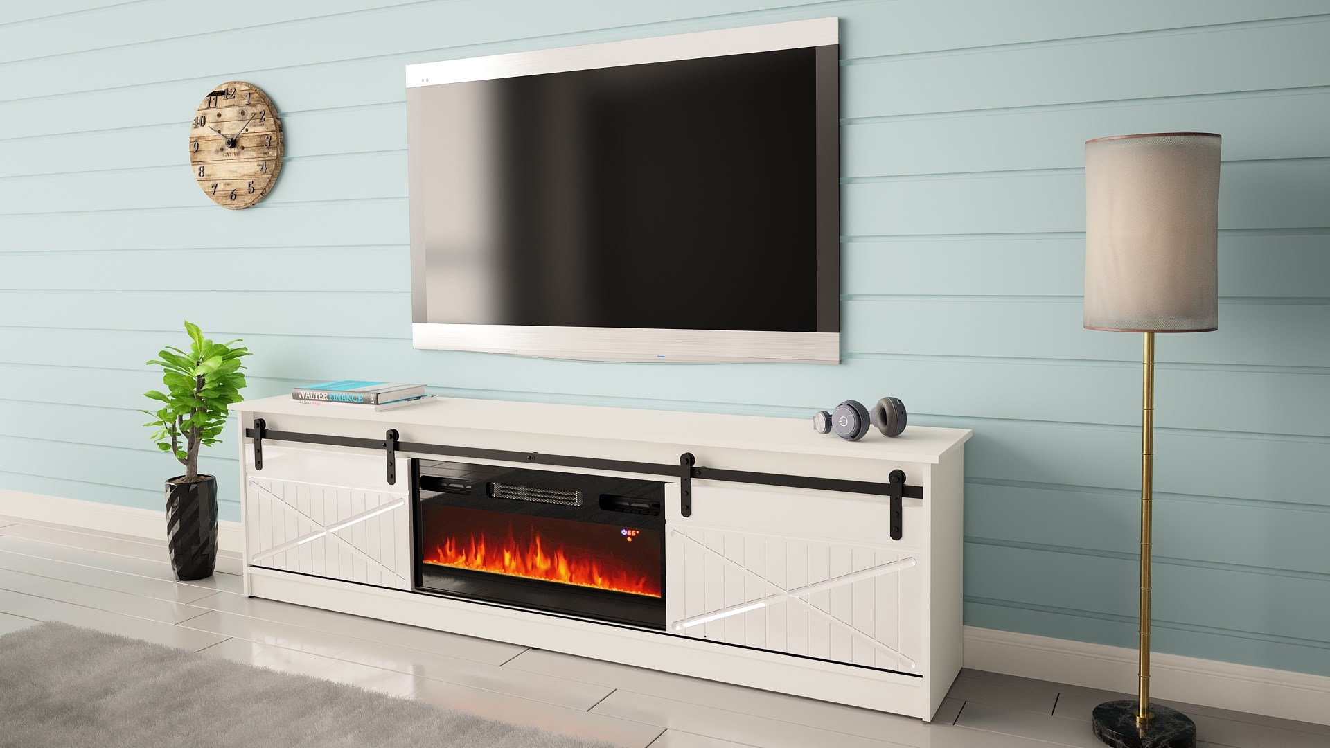 RTV GRANERO + fireplace cabinet 200x56.7x35 white/gloss white RTV GRANERO + fireplace cabinet 200x56.7x35 white/gloss white