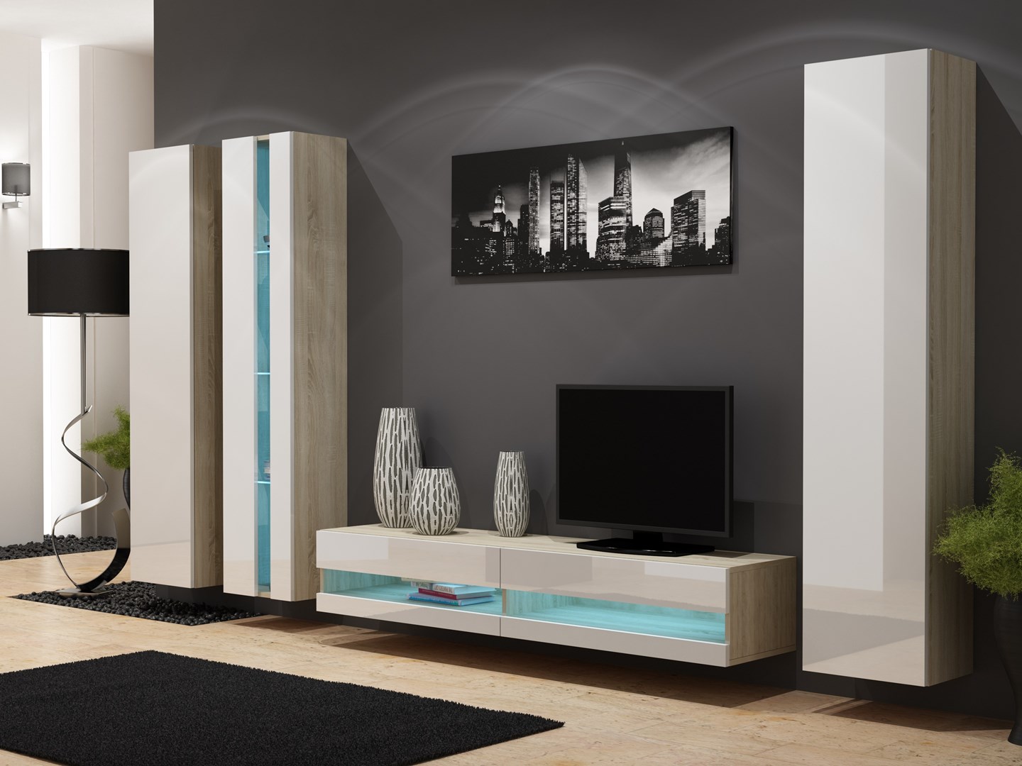 Cama TV stand VIGO NEW 30/140/40 sonoma/white gloss Cama TV stand VIGO NEW 30/140/40 sonoma/white gloss