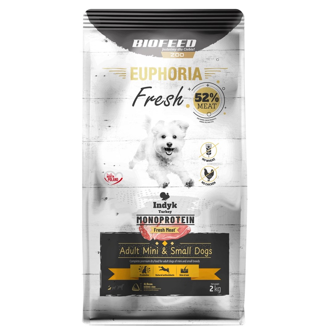 BIOFEED Euphoria Fresh Adult Mini & Small Monoprotein Turkey - dry dog food - 2kg BIOFEED Euphoria Fresh Adult Mini & Small Monoprotein Turkey - dry dog food - 2kg