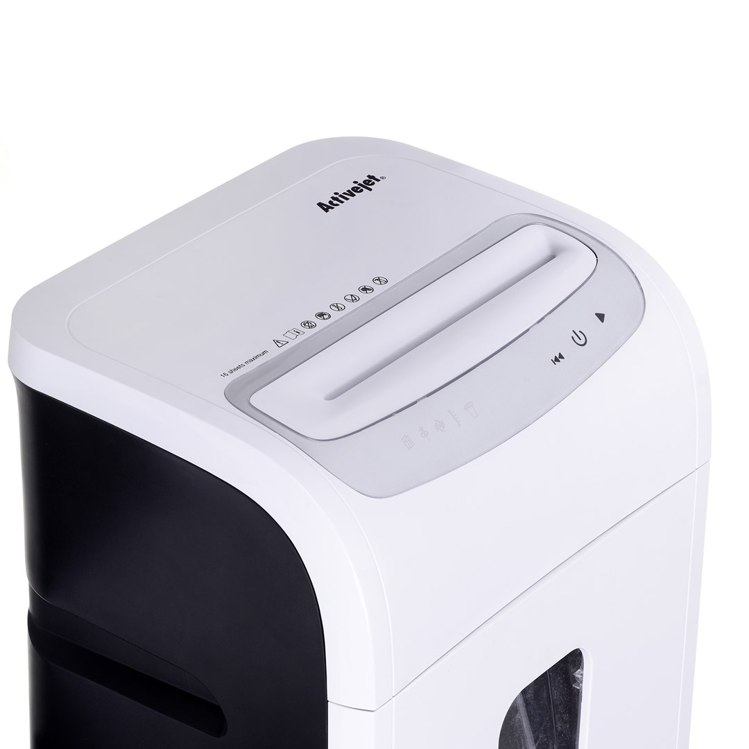 Shredder Activejet ASH-1602M, P-5, 28 l, 2x14 mm shreds, white Shredder Activejet ASH-1602M, P-5, 28 l, 2x14 mm shreds, white