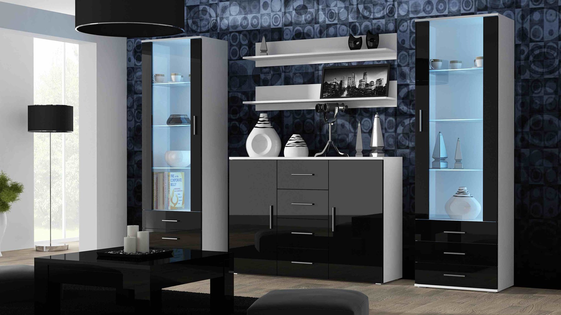 Cama living room sideboard UNI BLACK white/black gloss Cama living room sideboard UNI BLACK white/black gloss