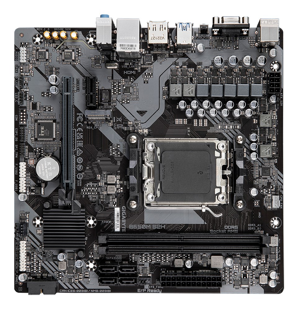 GIGABYTE B650M S2H Motherboard - AMD Ryzen 9000 Series CPUs, 5+2+2 Phases VRM, up to 6400MHz DDR5 (OC), 1xPCIe 4.0 M.2, GbE LAN, USB 3.2 Gen 1 GIGABYTE B650M S2H Motherboard - AMD Ryzen 9000 Series CPUs, 5+2+2 Phases VRM, up to 6400MHz DDR5 (OC), 1xPCIe 4.0 M.2, GbE LAN, USB 3.2 Gen 1