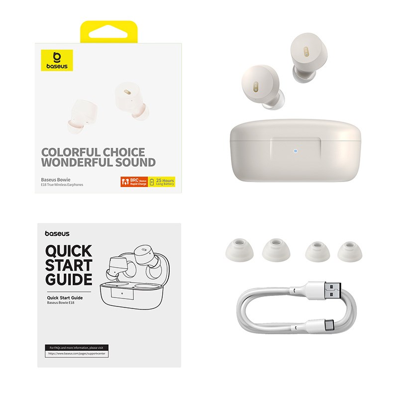 Baseus Bowie E18 - TWS in-ear wireless headphones, white Baseus Bowie E18 - TWS in-ear wireless headphones, white