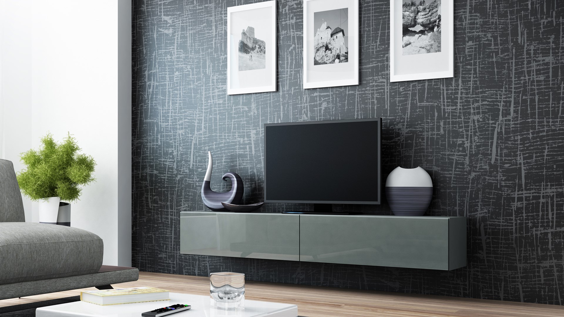 Cama TV Stand VIGO '180' 30/180/40 grey/grey gloss Cama TV Stand VIGO '180' 30/180/40 grey/grey gloss