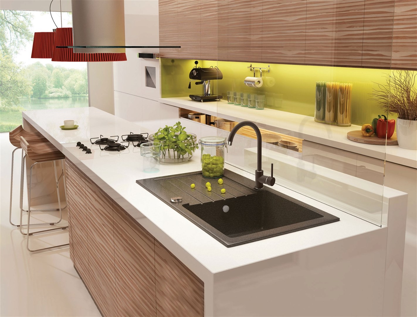 Granite sink with 1-bowl faucet with drainer Granite sink with 1-bowl faucet with drainer