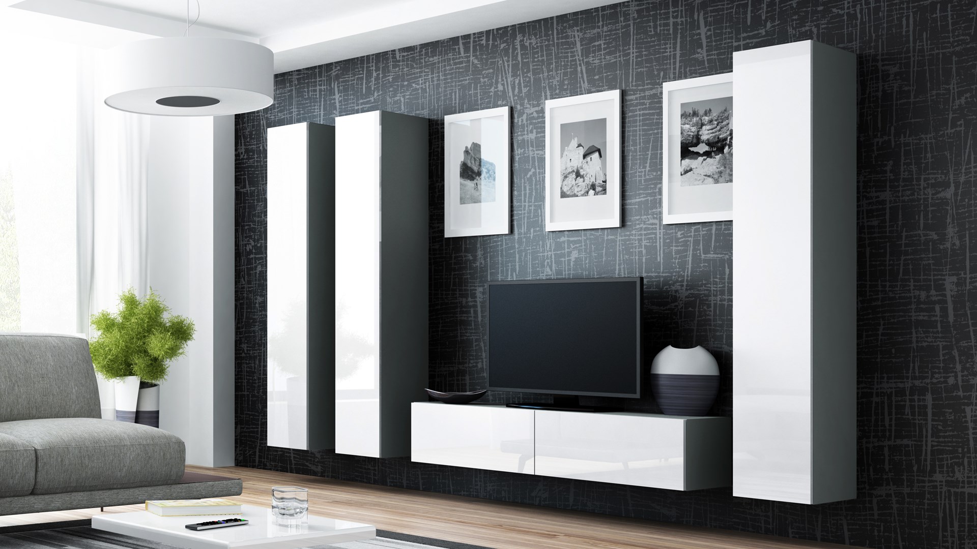 Cama Living room cabinet set VIGO 14 grey/white gloss Cama Living room cabinet set VIGO 14 grey/white gloss