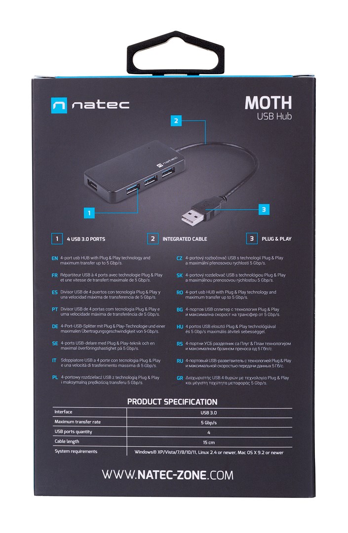 NATEC Hub USB 3.0 Moth (4 ports, black) NATEC Hub USB 3.0 Moth (4 ports, black)