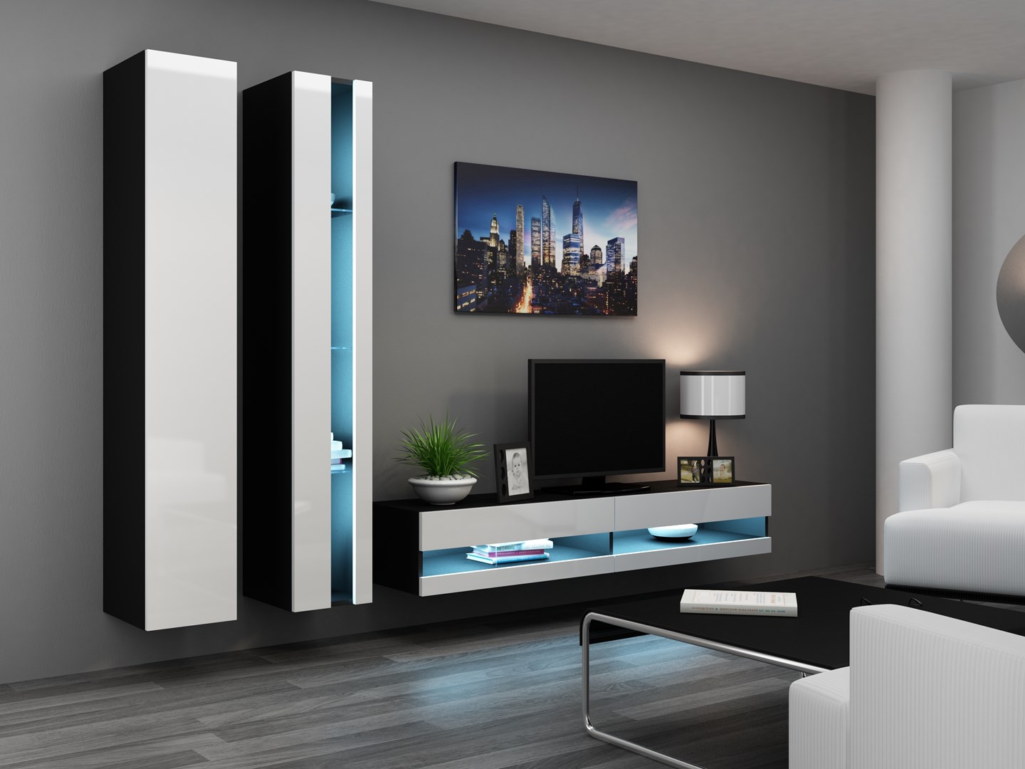 Cama Living room cabinet set VIGO NEW 5 black/white gloss Cama Living room cabinet set VIGO NEW 5 black/white gloss