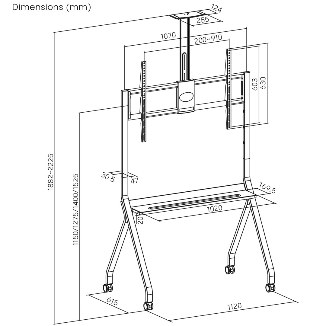 Maclean TV stand / cart, camera shelf, on casters, 55-100", max load 120kg/10kg shelf, max. VESA 900x600, black, MC-114 B Maclean TV stand / cart, camera shelf, on casters, 55-100", max load 120kg/10kg shelf, max. VESA 900x600, black, MC-114 B