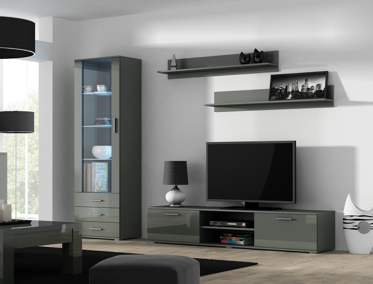 SOHO 1 set (RTV180 cabinet + S1 cabinet + shelves) Grey/Gloss grey SOHO 1 set (RTV180 cabinet + S1 cabinet + shelves) Grey/Gloss grey