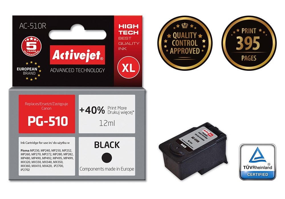 Activejet AC-510R Ink cartridge (replacement for Canon PG-510; Premium; 12 ml; black) Activejet AC-510R Ink cartridge (replacement for Canon PG-510; Premium; 12 ml; black)