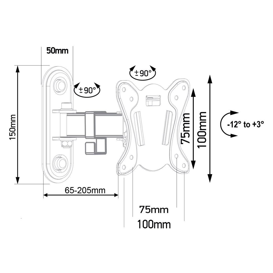 Maclean MC-416 TV Monitor Wall Mount 13"-32" 30kg Tilt Rotate max. VESA 100x100 Black Powder Coating LED OLED LCD Universal Bracket Holder Maclean MC-416 TV Monitor Wall Mount 13"-32" 30kg Tilt Rotate max. VESA 100x100 Black Powder Coating LED OLED LCD Universal Bracket Holder