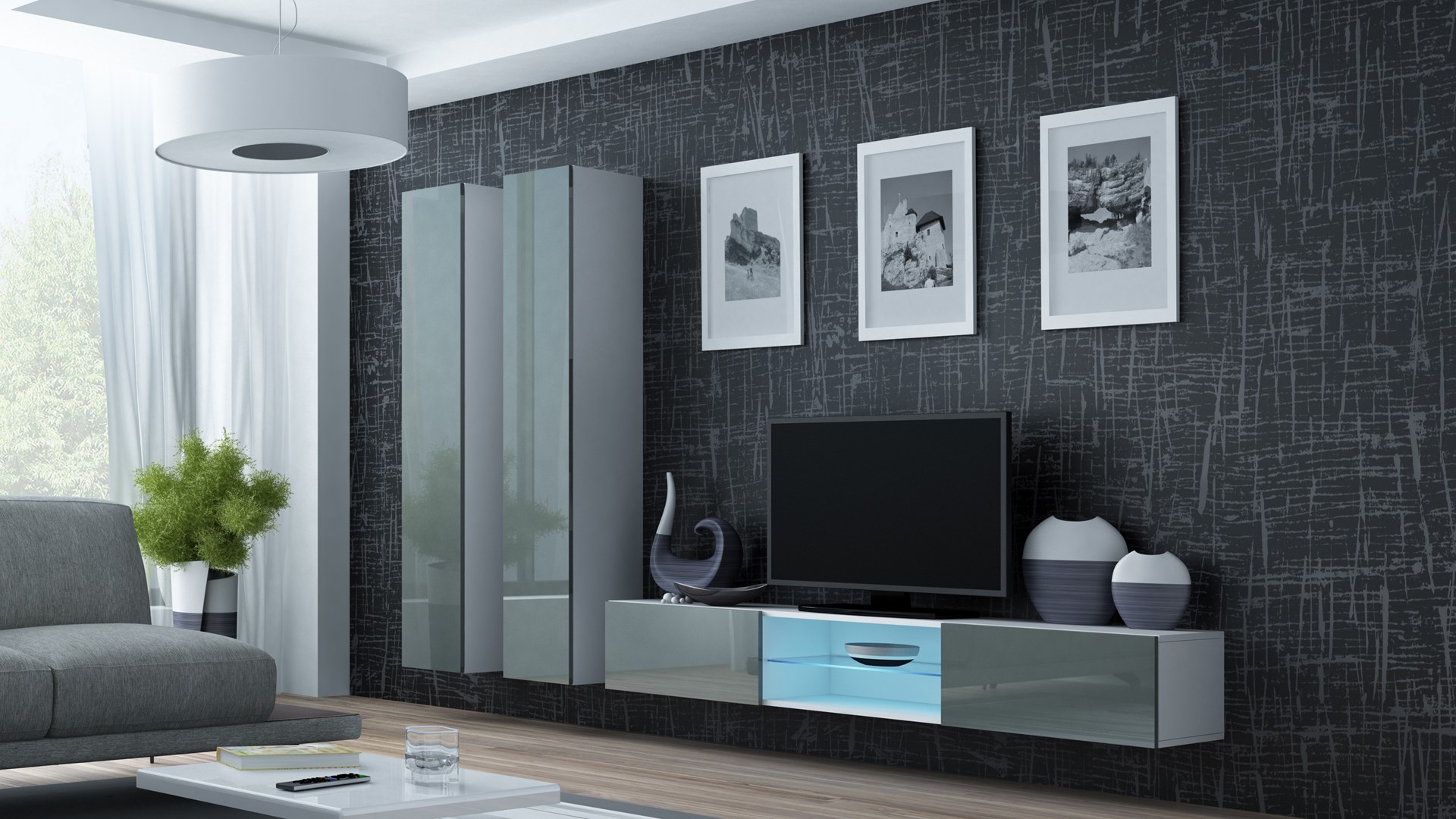 Cama Living room cabinet set VIGO 19 white/grey gloss Cama Living room cabinet set VIGO 19 white/grey gloss