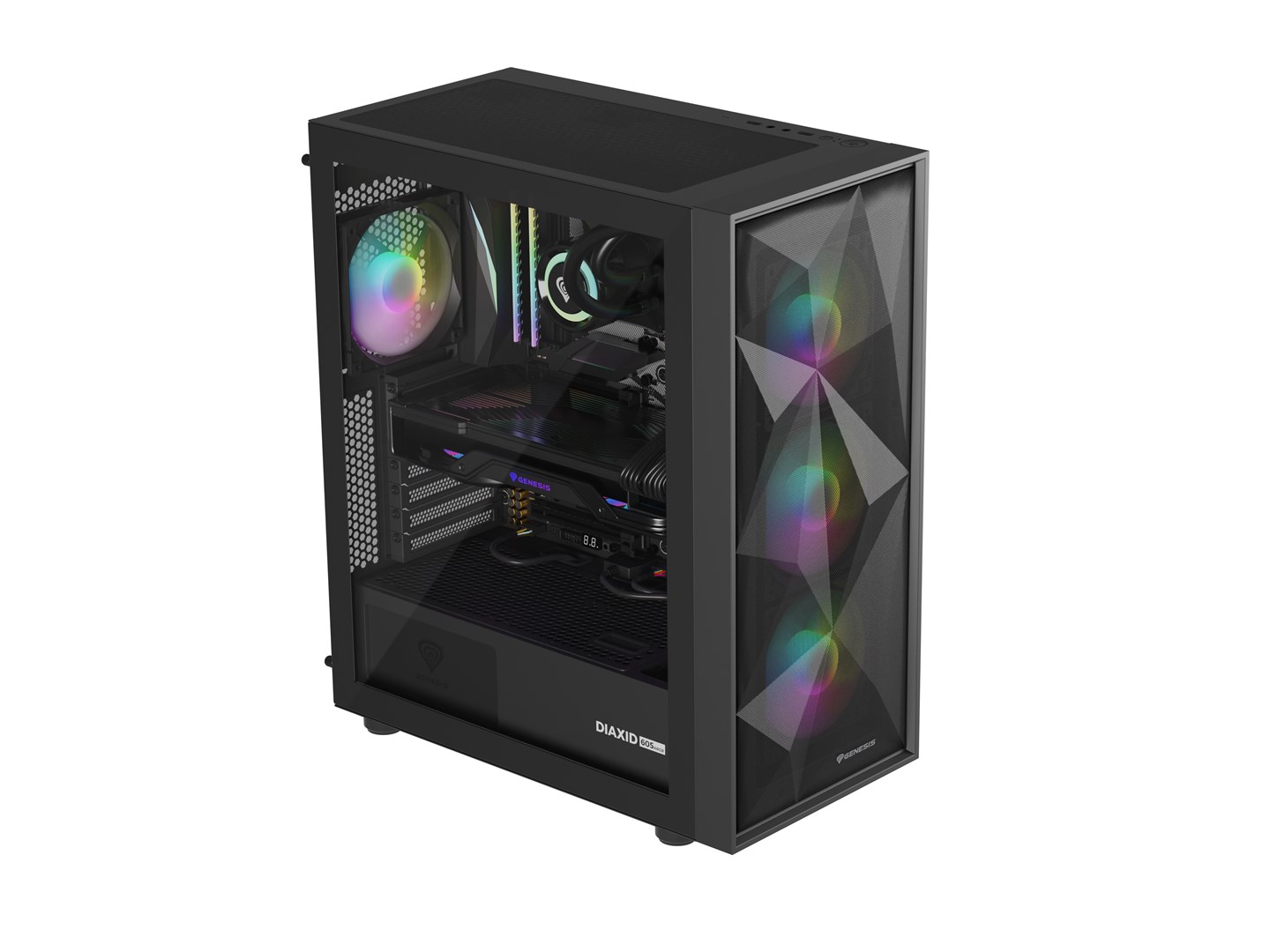 GENESIS DIAXID 605 ARGB MIDI TOWER CASE WITH USB-C WINDOW BLACK GENESIS DIAXID 605 ARGB MIDI TOWER CASE WITH USB-C WINDOW BLACK