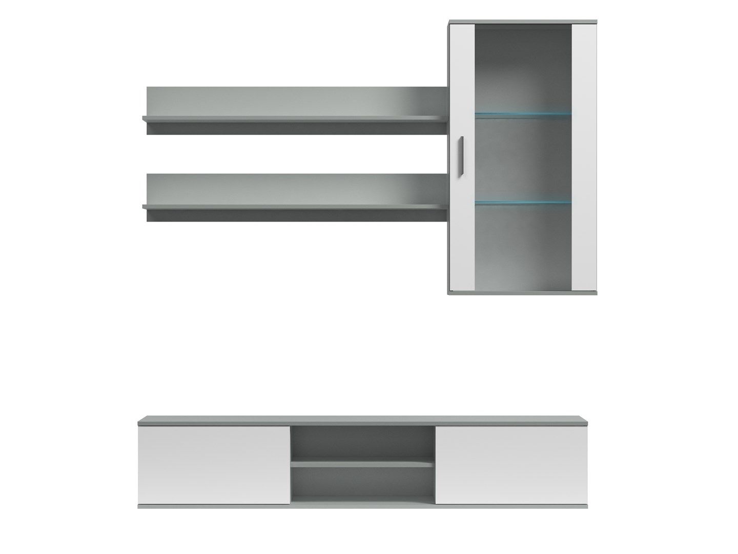 SOHO 5 set (RTV180 cabinet + Wall unit + shelves) Grey/Gloss white SOHO 5 set (RTV180 cabinet + Wall unit + shelves) Grey/Gloss white