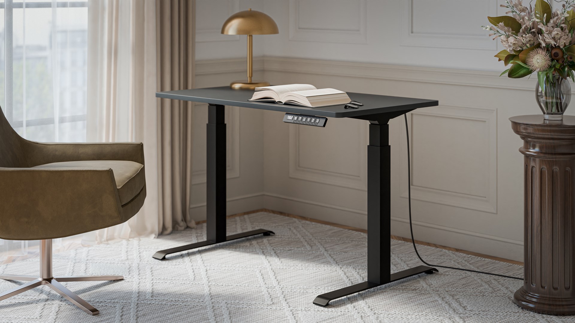 Desk with electric height adjustment MOON 121x67x72-120 black/anthracite Desk with electric height adjustment MOON 121x67x72-120 black/anthracite