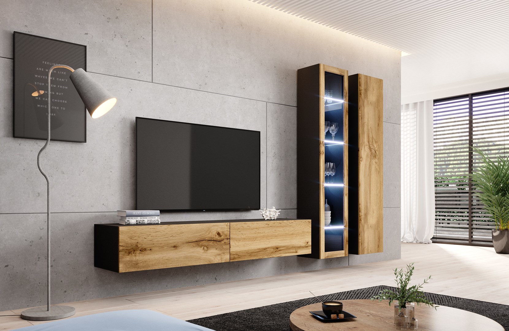 Cama TV Stand VIGO '180' 30/180/40 black/wotan oak Cama TV Stand VIGO '180' 30/180/40 black/wotan oak