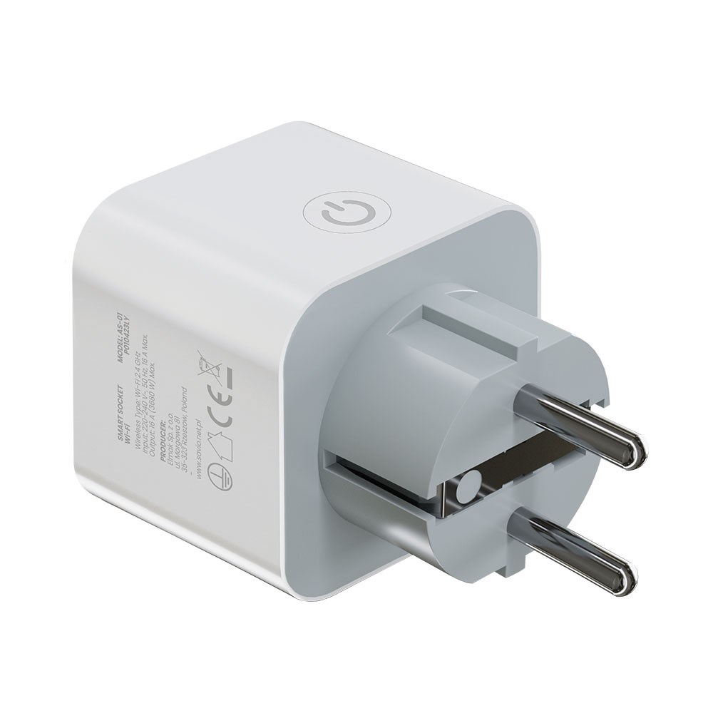SAVIO WI-FI smart socket, 16A, AS-01, White SAVIO WI-FI smart socket, 16A, AS-01, White