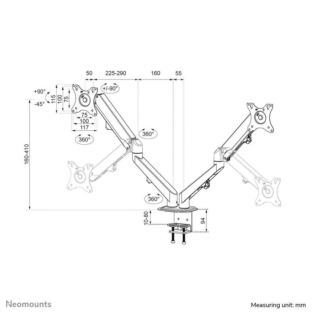 Neomounts DS70-700BL2 Monitor arm 17-27" - gas spring Neomounts DS70-700BL2 Monitor arm 17-27" - gas spring