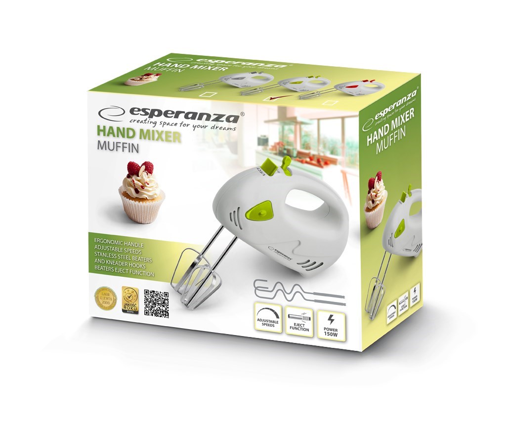 Esperanza EKM007G mixer Hand mixer 150 W Green, White Esperanza EKM007G mixer Hand mixer 150 W Green, White