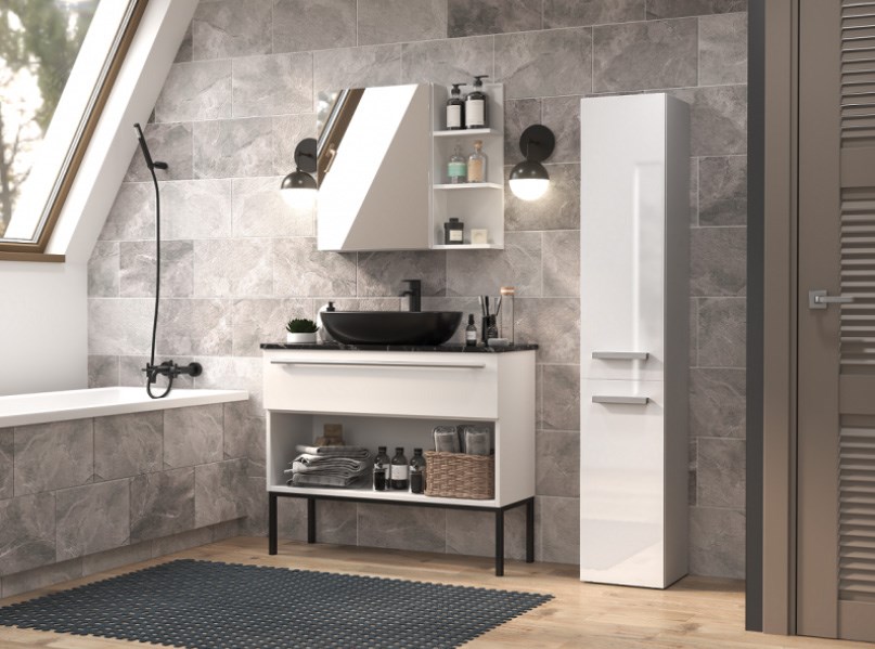 Bathroom cabinet NEL II 31x30x174 cm, white, glossy Bathroom cabinet NEL II 31x30x174 cm, white, glossy