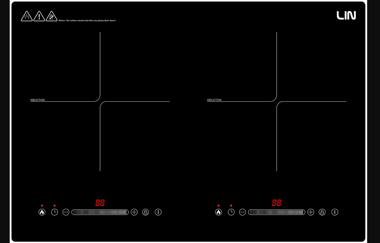 Induction hob LIN LI2H-180 cable with plug 1.2m 3200 W Induction hob LIN LI2H-180 cable with plug 1.2m 3200 W