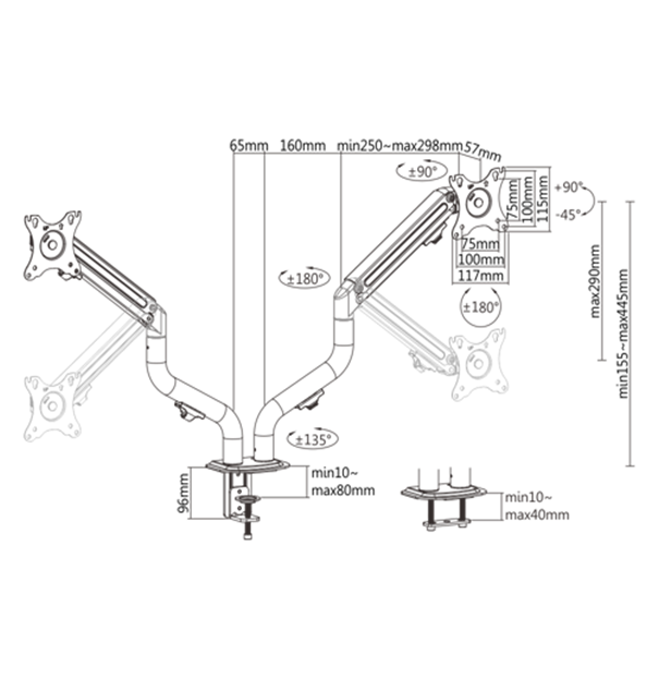 Gembird MA-DA2-02 Adjustable desk 2-display mounting arm (tilting), 17”-32”, up to 8 kg Gembird MA-DA2-02 Adjustable desk 2-display mounting arm (tilting), 17”-32”, up to 8 kg