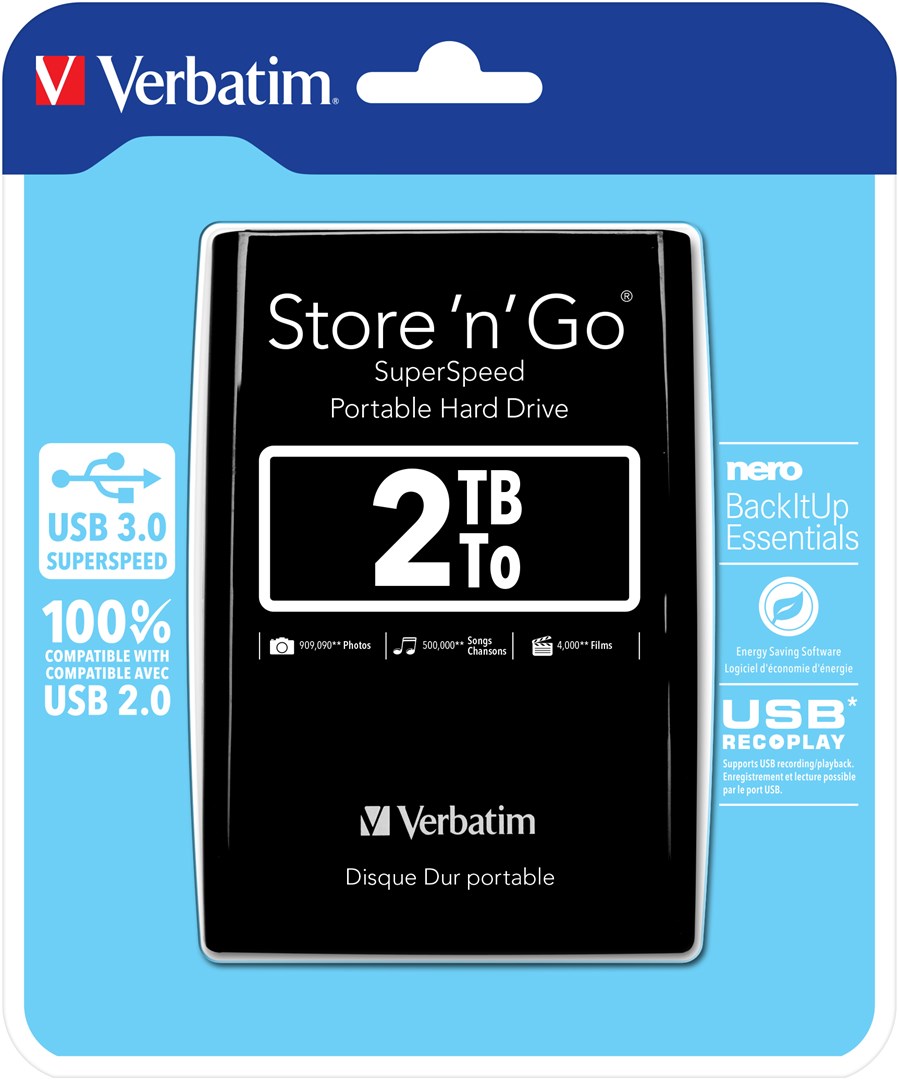 Verbatim Store 'n' Go USB 3.0 Portable Hard Drive 2TB Black Verbatim Store 'n' Go USB 3.0 Portable Hard Drive 2TB Black