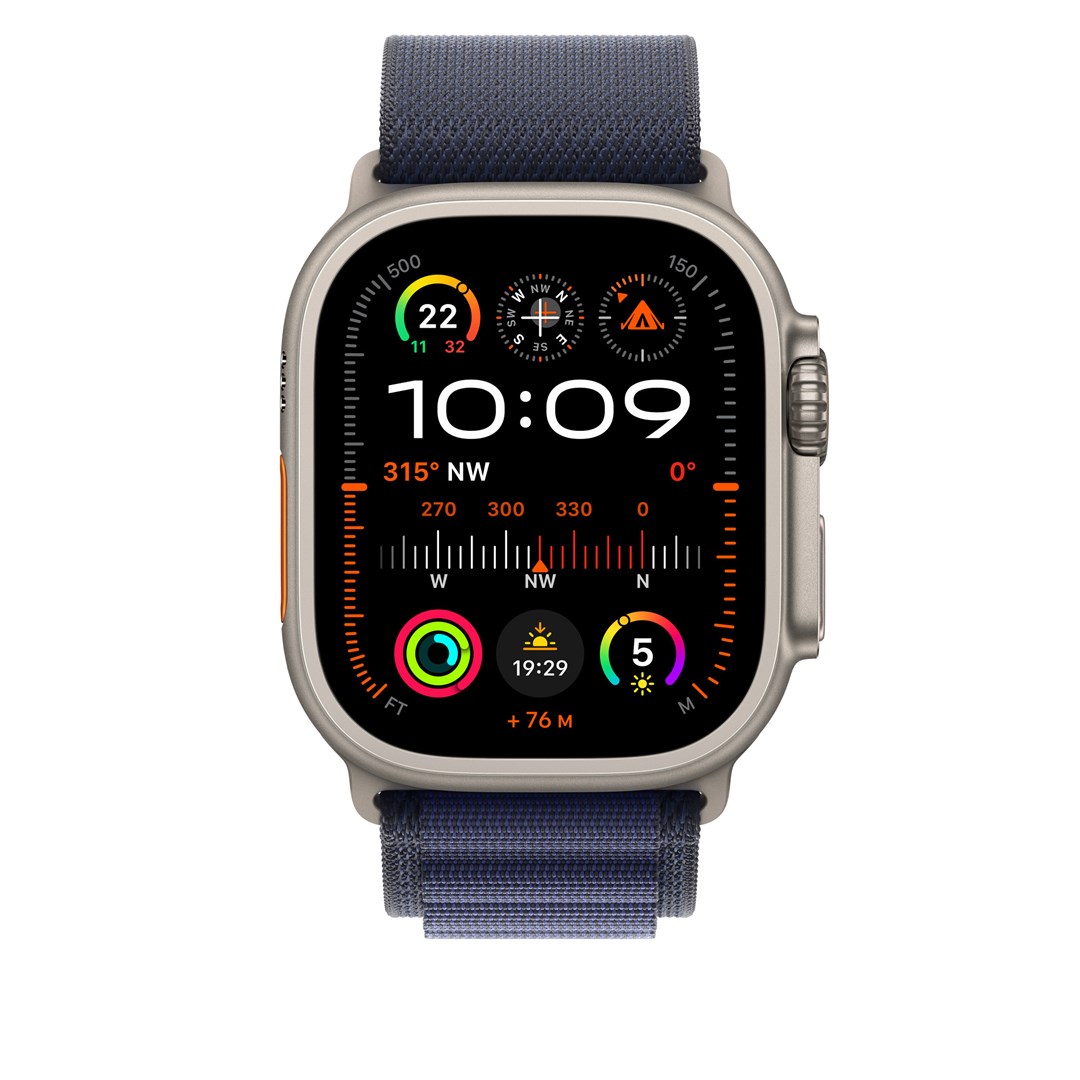 Apple 49mm Navy Alpine Loop - Small - Natural Titanium Finish Apple 49mm Navy Alpine Loop - Small - Natural Titanium Finish