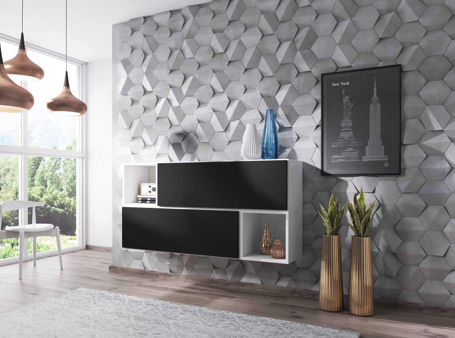 Cama living room furniture set ROCO 14 (2xRO1 + 2xRO6) white/white/black Cama living room furniture set ROCO 14 (2xRO1 + 2xRO6) white/white/black