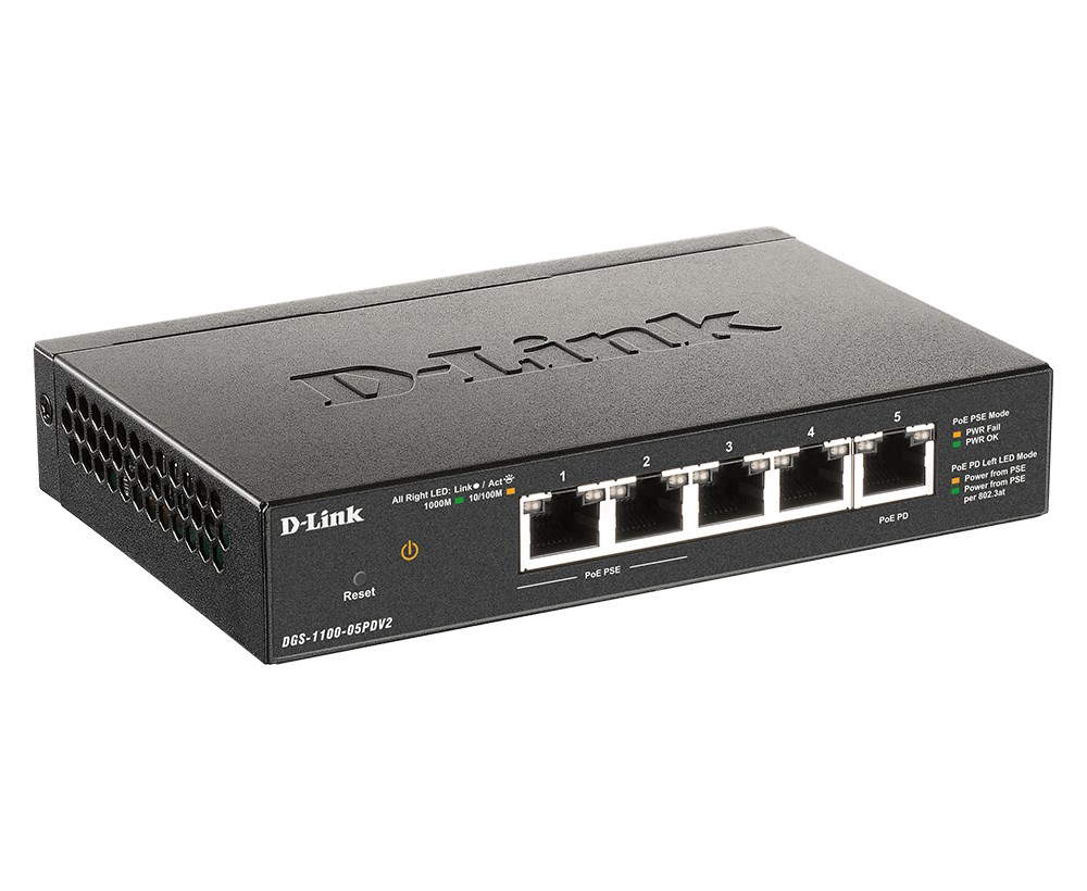 D-Link 5-Port Gigabit PoE Smart Managed Switch with 1 PD port D-Link 5-Port Gigabit PoE Smart Managed Switch with 1 PD port