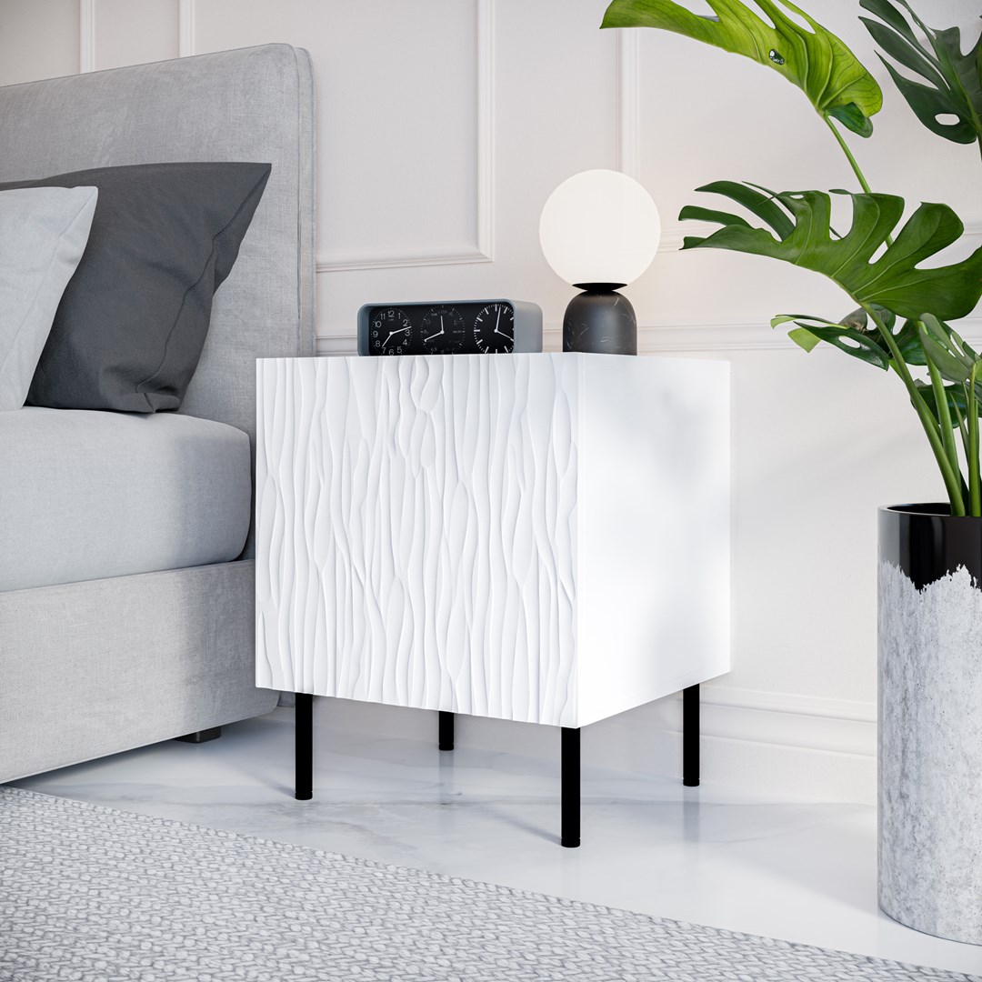 Bedside table 2 pcs. JUNGLE 53.5x40.5x44 white matt + black legs Bedside table 2 pcs. JUNGLE 53.5x40.5x44 white matt + black legs