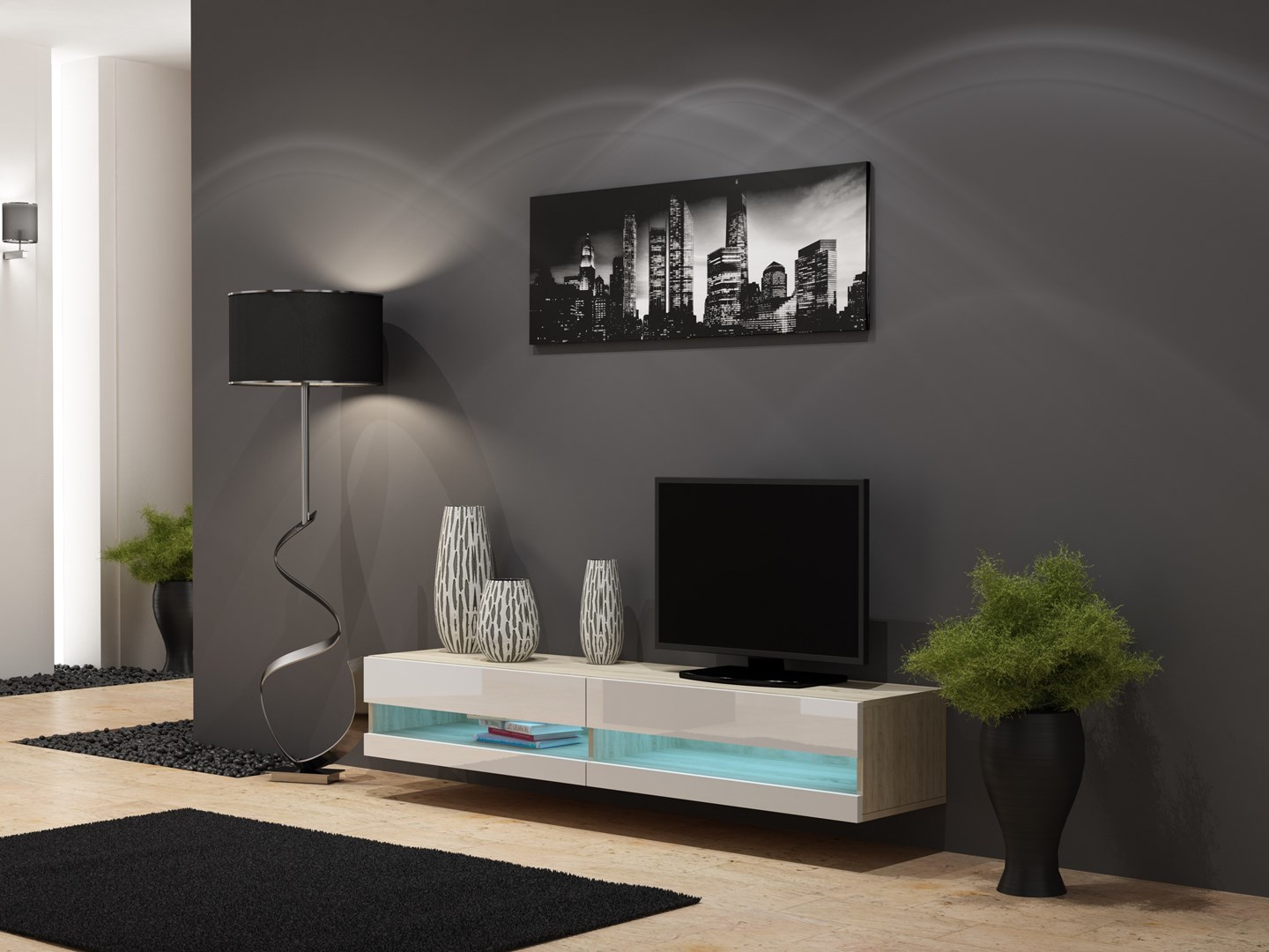 Cama TV stand VIGO NEW 30/180/40 sonoma/white gloss Cama TV stand VIGO NEW 30/180/40 sonoma/white gloss